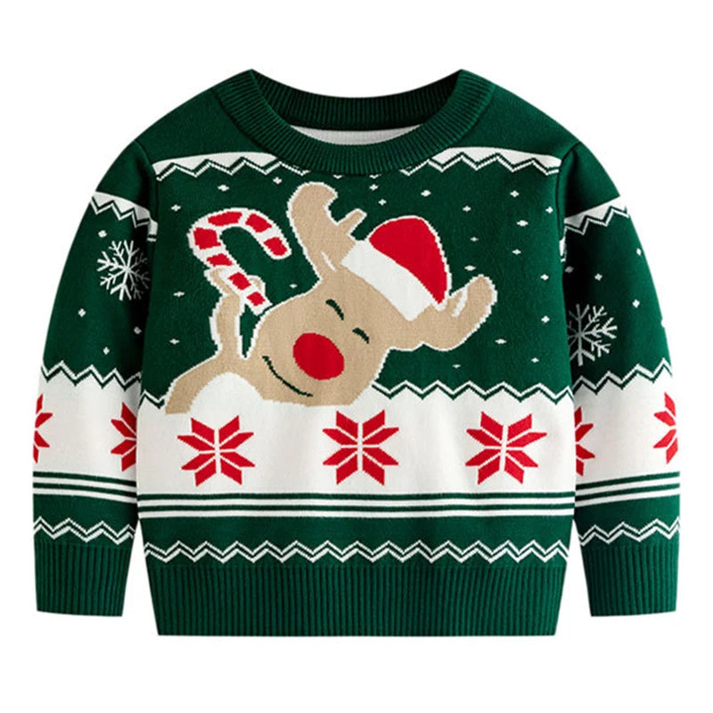 Camisola Natal Família 2025 - Rena Flocos Neve Pullover Malha Quente