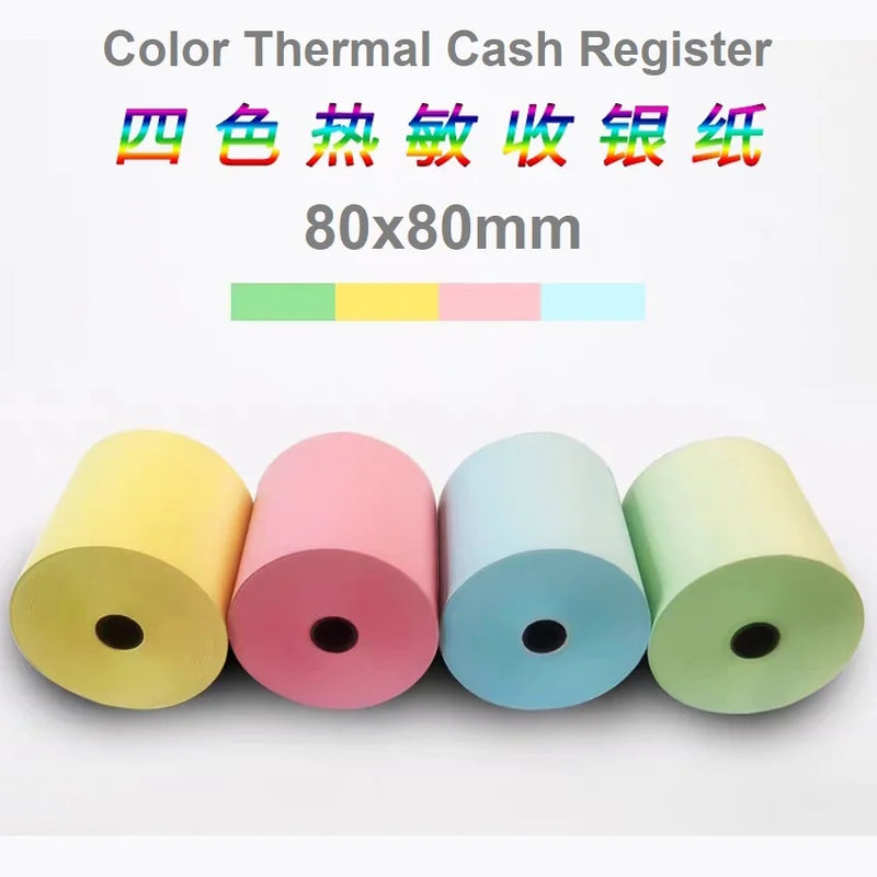 Pack 10 Rolos Térmicos Coloridos 80x80mm - Papel para Caixa Registadora e Impressora POS