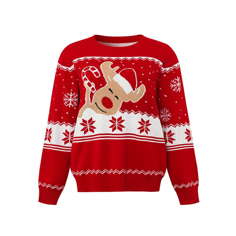 Camisola Natal Família 2025 - Rena Flocos Neve Pullover Malha Quente