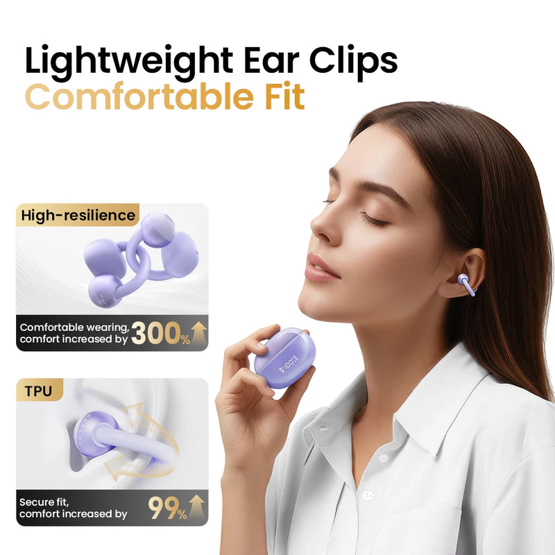 HAYLOU AirFree - Auriculares Bluetooth 5.4 Clip de Orelha com Redução de Ruído AI e Display LED