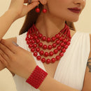 Conjunto Joias Pérolas 4 Camadas - Colar Brincos Pulseira Artesanal Presente