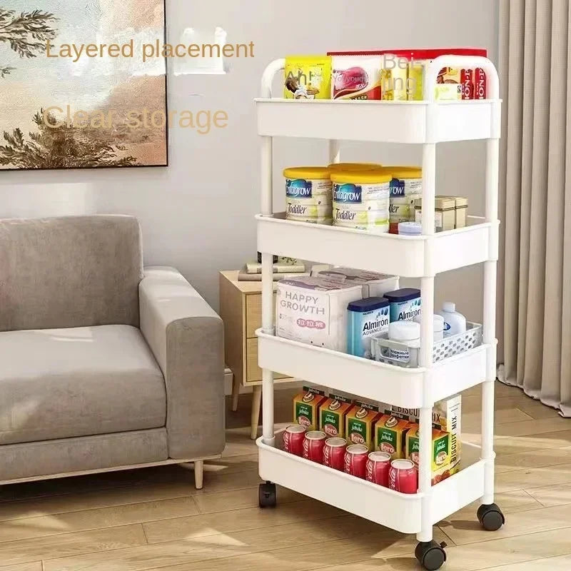 Carrinho de Armazenamento Multi-Níveis com Rodas - Organizador Cozinha Quarto Poupa Espaço