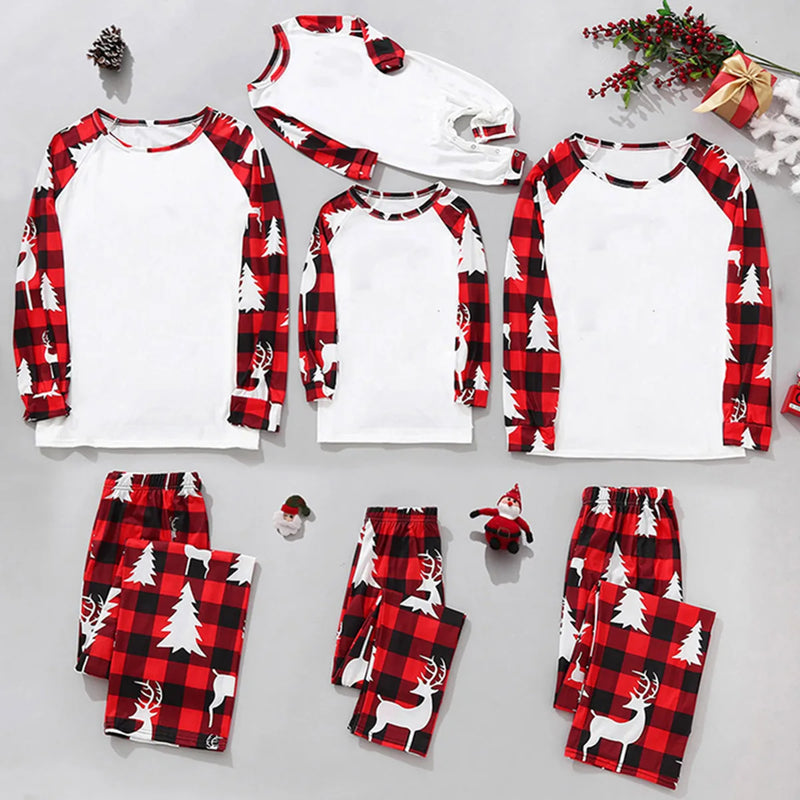 Pijama Natal Família 2 Peças - Conjunto Mãe Pai Criança Body Bebé Casual Xmas