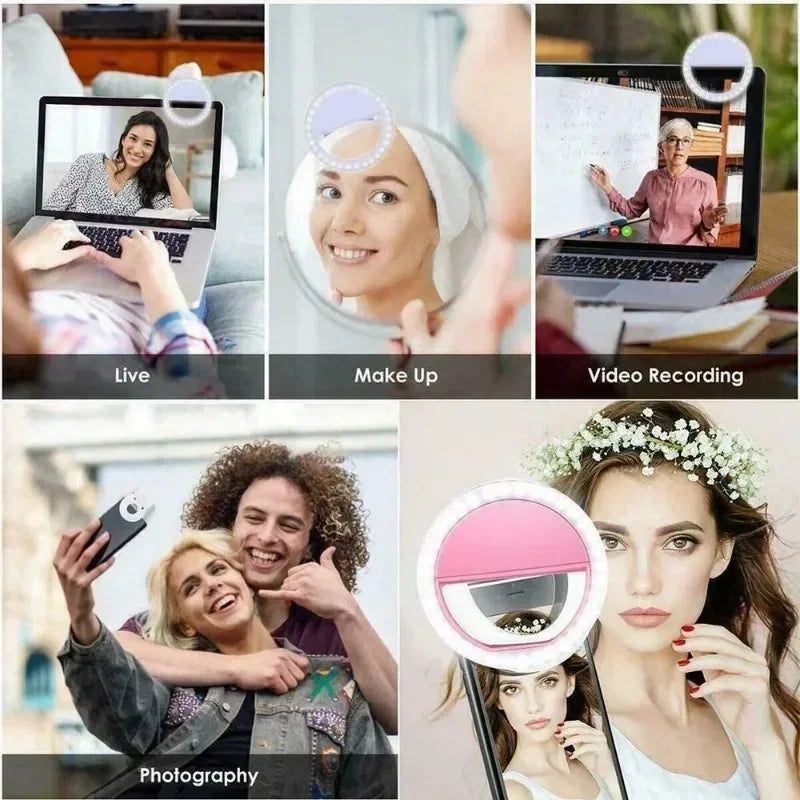 Anel Luz LED Selfie - Portátil USB para Telemóvel e Vídeo