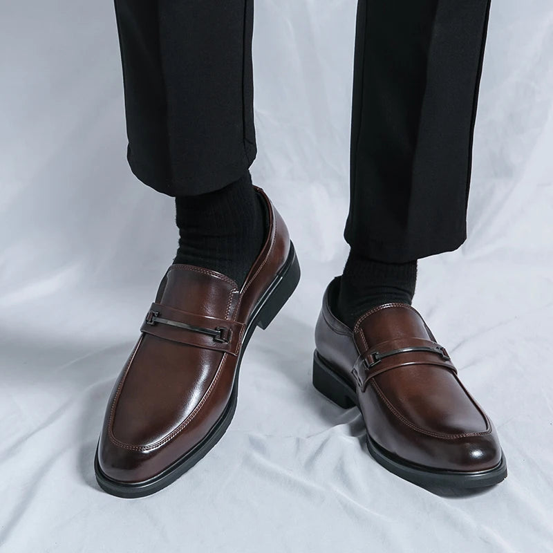 Sapatos Formais Masculinos Couro Clássicos - Mocassins Slip-On Respiráveis