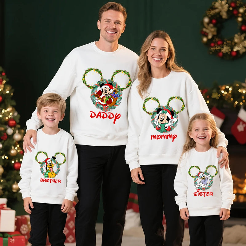 Pijamas Disney Mickey Minnie Natal - Conjunto Família Algodão Sweatshirt Casual