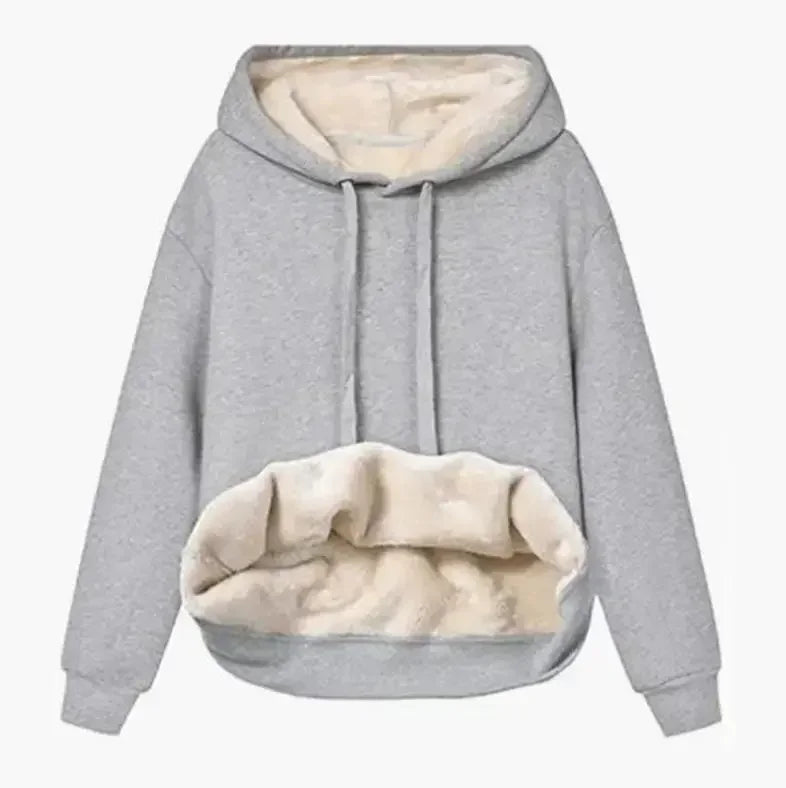 Casaco Fleece Feminino com Capuz - Fecho Éclair Manga Comprida Inverno S-2XL