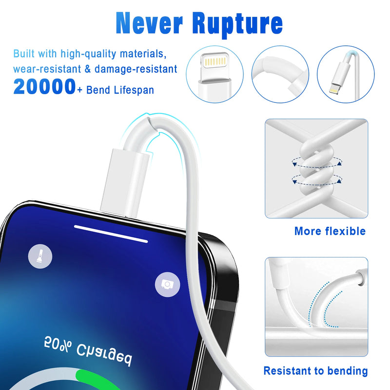 Cabo USB 3A para iPhone - Carregamento Rápido 1m/2m Lightning