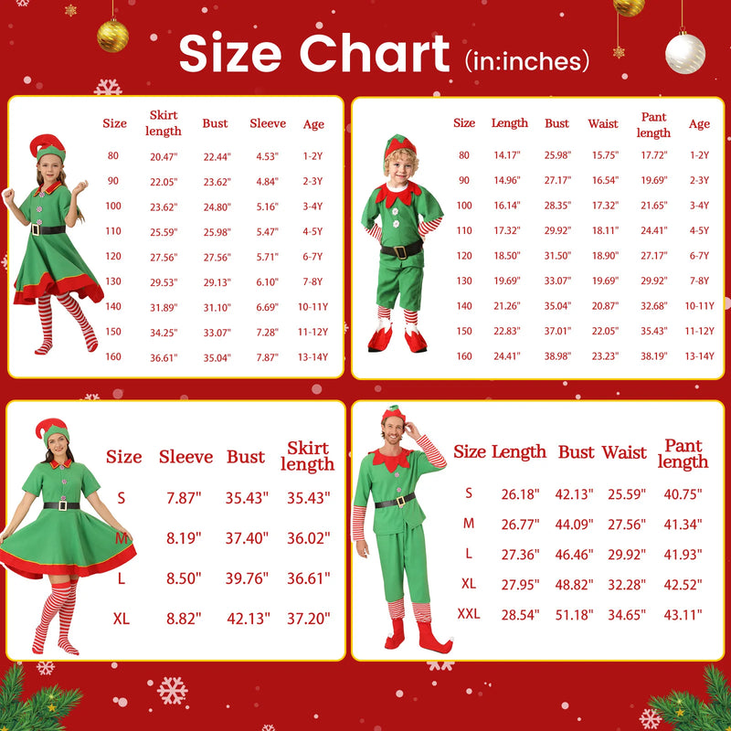 Christmas Family Matching Clothes New Year Christmas Elf Costume Father Mother Kids Clothing Set Boys Tops Pants Hat Belt Outfit