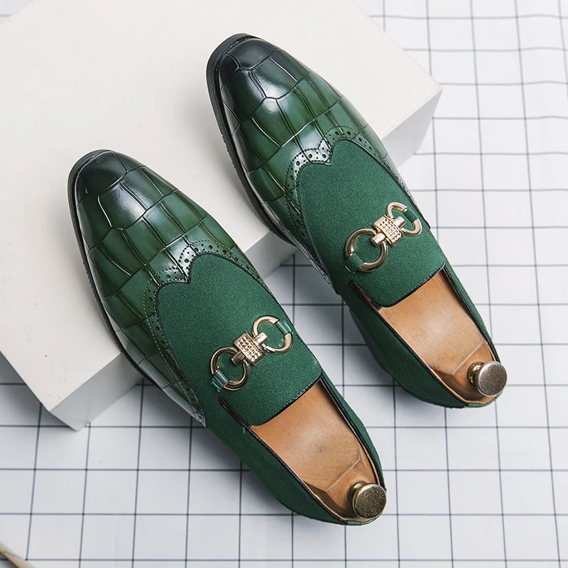 Mocassins Masculinos Verdes Nobuck - Marca Luxo Sola Grossa Bico Pontiagudo