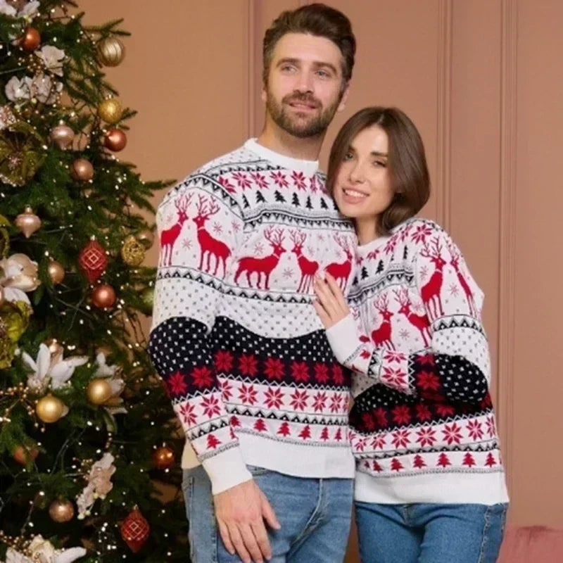 Camisolas Família Natal 2025 - Conjunto Pai Mãe Filhos Jacquard Quentes