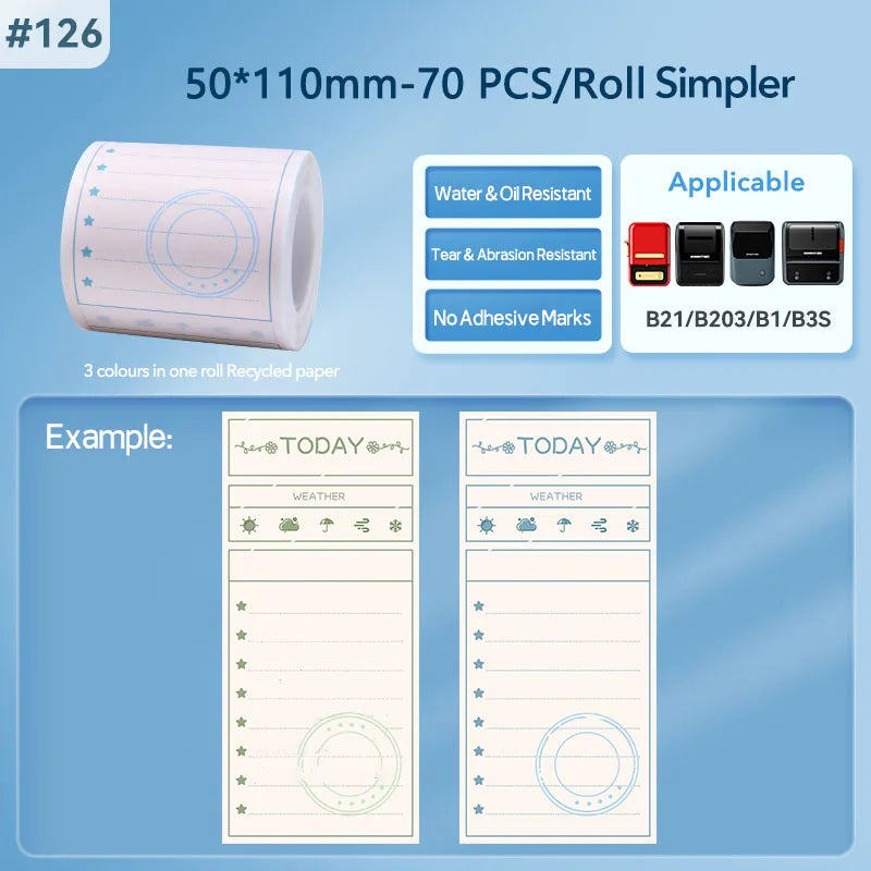 Rolo de Etiquetas Térmicas Adesivas Niimbot 2 Polegadas - Papel Colorido Impermeável para Impressora B1 B21