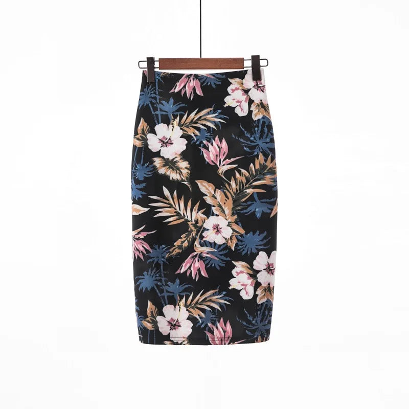 Saia Bodycon Estampado Flores Vintage - Midi Elegante Lápis Ajustada