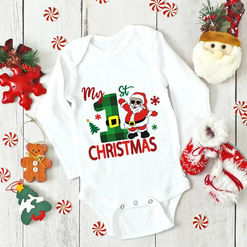 Body Bebé Primeiro Natal Rena - My First Christmas Manga Comprida Pai Natal