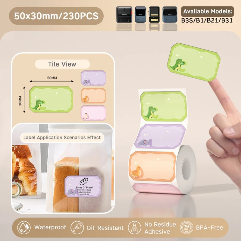 Papel Térmico Niimbot B21/B203/B3S - Etiquetas Autoadesivas Impermeáveis Resistentes a Óleo e Rasgos