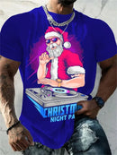T-Shirt Natal Homem 3D Kawaii - Pai Natal DJ Colorida Harajuku Casual