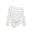 Top Feminino Assimétrico Ombro Descoberto - Franzido Casual Manga Comprida Primavera