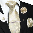 Conjunto Gravata Xadrez Castanho - Seda 8cm com Acessórios