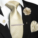 Conjunto Gravata Xadrez Castanho - Seda 8cm com Acessórios