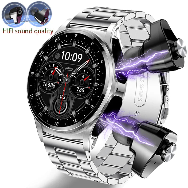 DAORKOW New 2 IN 1 Smart Watch TWS Earphone NFC Heart Rate Blood Oxygen Fitness Tracker Sport Watch Wireless Call Smartwatch Men