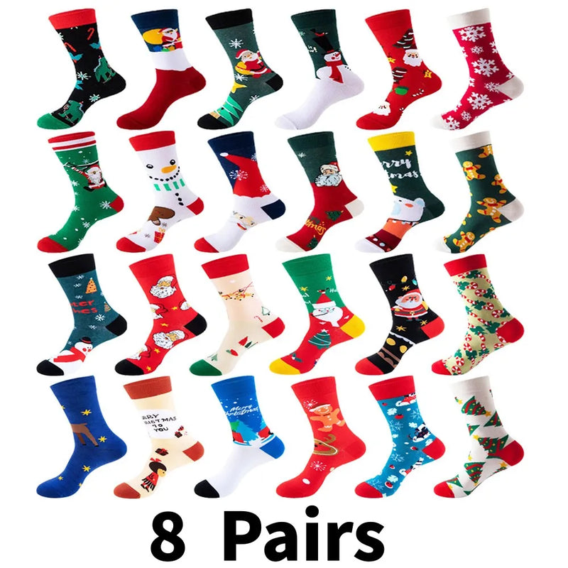 Meias Natal Unissexo Pack 3/6/8/12 Pares - Pai Natal Flocos Neve Presente
