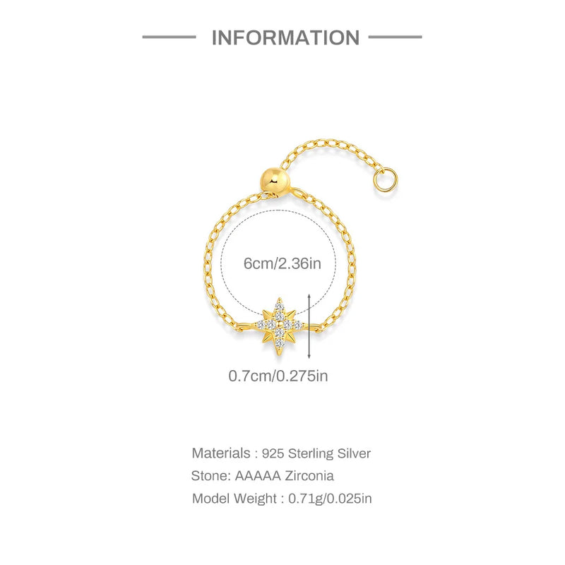 Anéis ROXI Prata 925 Sterling - Zircão Estrela Octogonal Ajustável para Mulheres