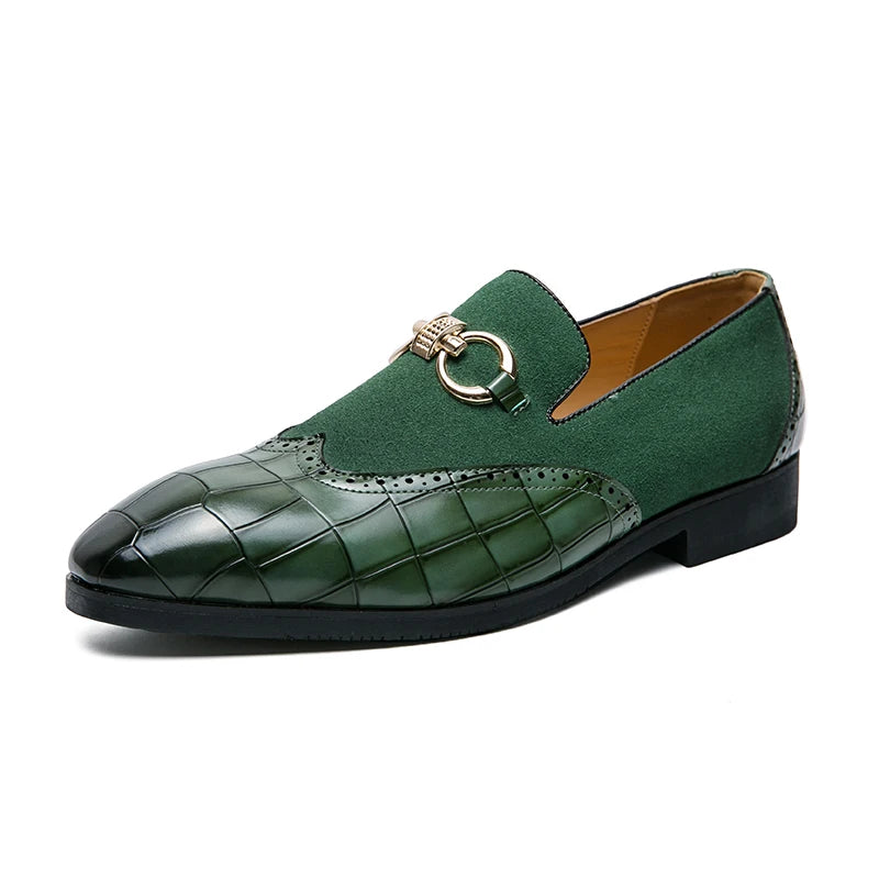 Mocassins Masculinos Verdes Nobuck - Marca Luxo Sola Grossa Bico Pontiagudo