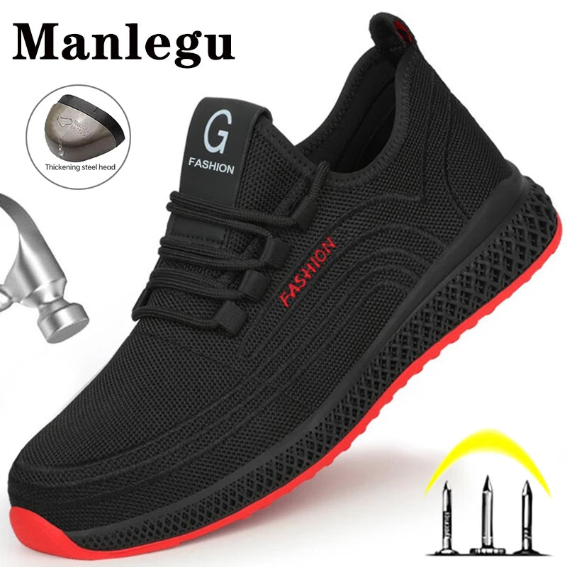 Botas Segurança Manlegu Biqueira Aço - Respiráveis Mesh Anti-Perfuração