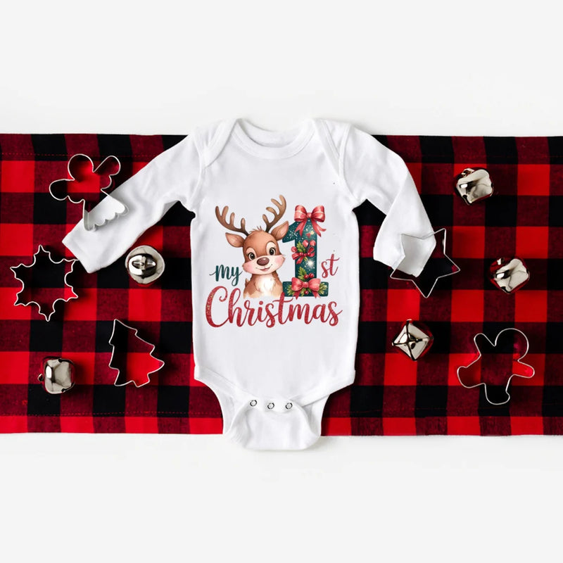 Body Bebé Primeiro Natal - My 1st Christmas Manga Comprida Romper Xmas