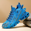 Ténis de Corrida e Ginásio Masculinos Leves - Sapatilhas de Treino Respiráveis com Sola TPU Almofadada, Ténis com Atacadores para Ginásio, Jogging e Uso Casual - Sapatos Casuais Outono/Inverno em Azul Vibrante, Design Padrão Dinâmico, Absorção de Choque