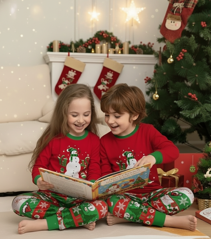 Crianças lendo livro de Natal