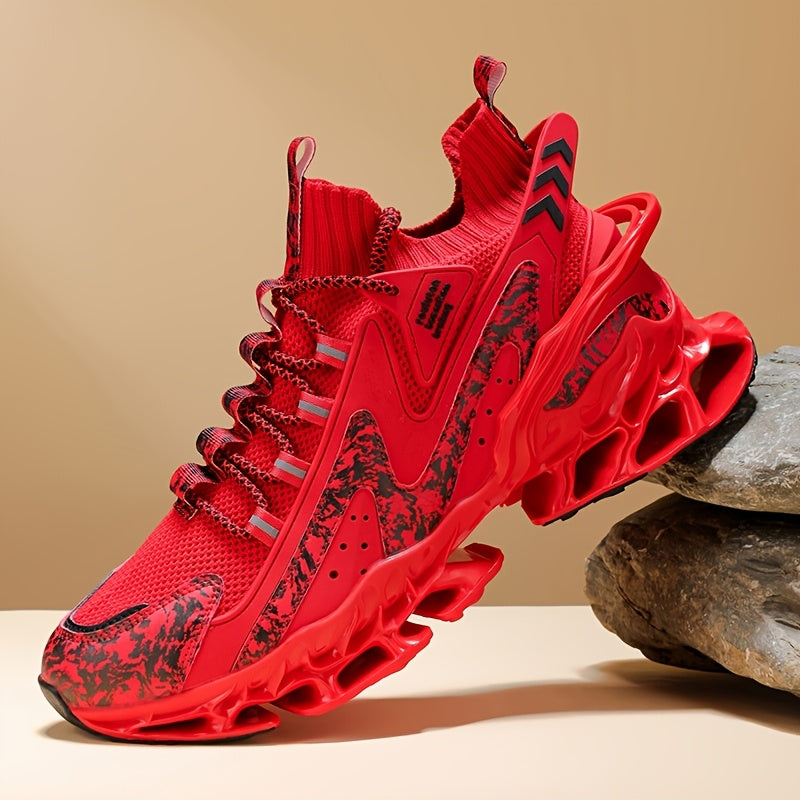 Ténis de Corrida e Ginásio Masculinos Leves - Sapatilhas de Treino Respiráveis com Sola TPU Almofadada, Ténis com Atacadores para Ginásio, Jogging e Uso Casual - Sapatos Casuais Outono/Inverno em Azul Vibrante, Design Padrão Dinâmico, Absorção de Choque