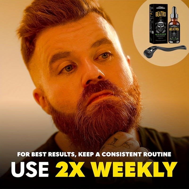 Kit Óleo para Barba e Couro Cabeludo com Roller Massageador - 60ml Fórmula Iluminadora Sem Álcool | Presente Perfeito Natal Dia do Pai