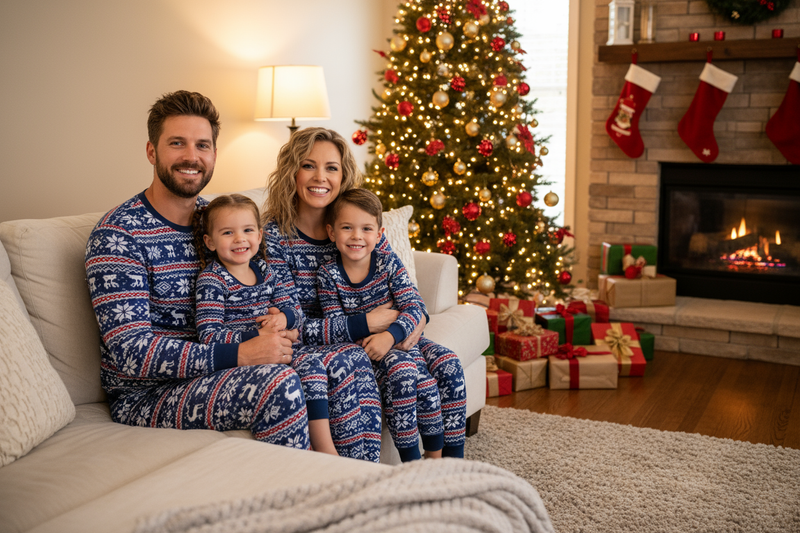 Família 4 Pijamas Azuis