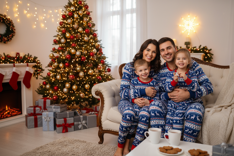 Família Pijamas Azul Rena