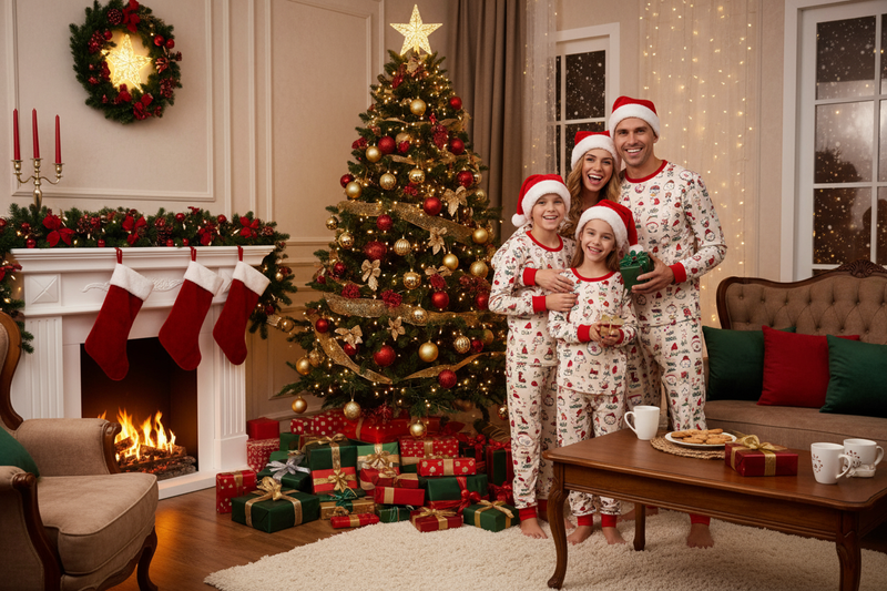 Família Pijamas Natal Santa