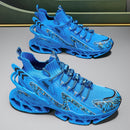 Ténis de Corrida e Ginásio Masculinos Leves - Sapatilhas de Treino Respiráveis com Sola TPU Almofadada, Ténis com Atacadores para Ginásio, Jogging e Uso Casual - Sapatos Casuais Outono/Inverno em Azul Vibrante, Design Padrão Dinâmico, Absorção de Choque