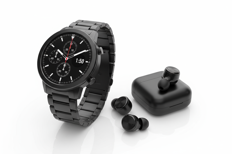 Relógio preto com fones